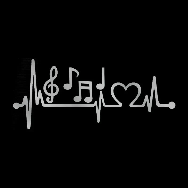 Silver metallic 15cm decal with music notes heartbeat and heart design for motorcycle exterior parts cover scratches