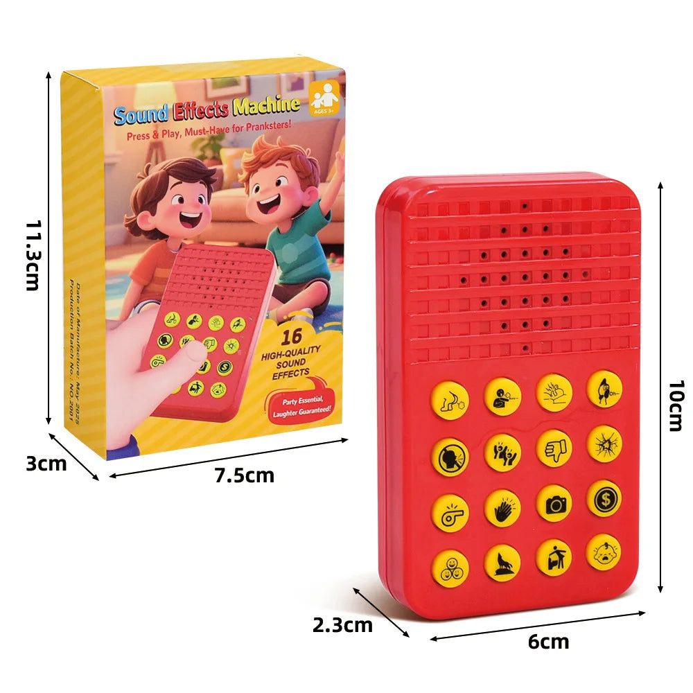 Red plastic prank music box with 16 yellow buttons featuring prank icons for adults prank sound effect toy halloween use
