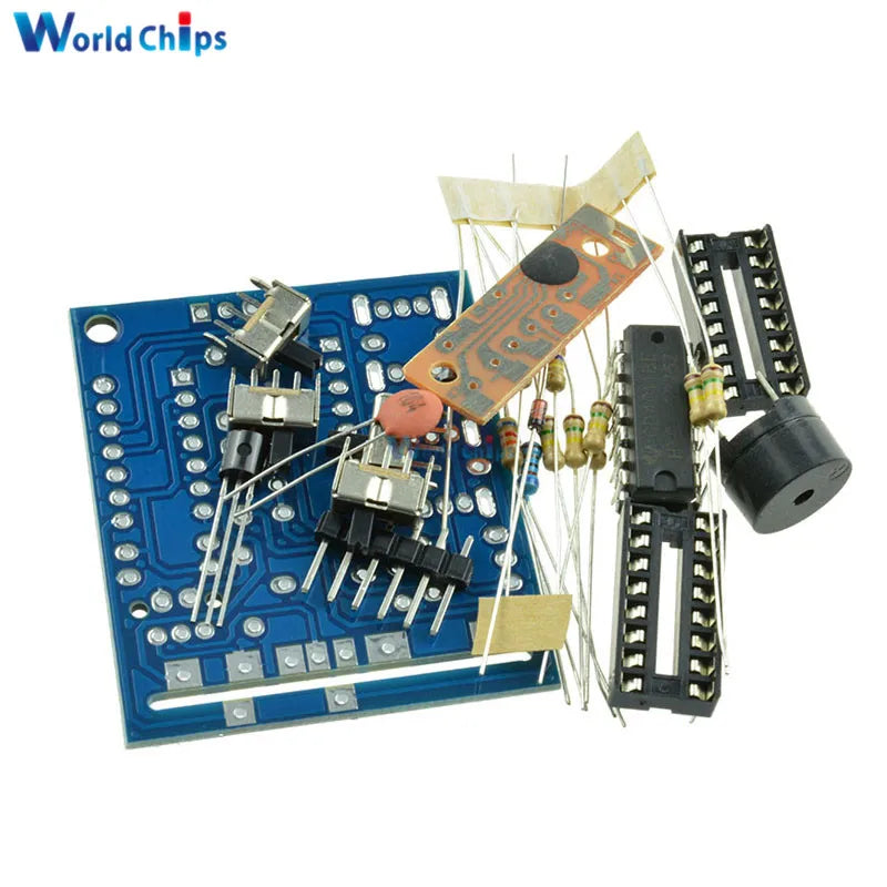 Blue 16-tone box electronic module diy kit with resistors capacitors and integrated circuits for sound projects
