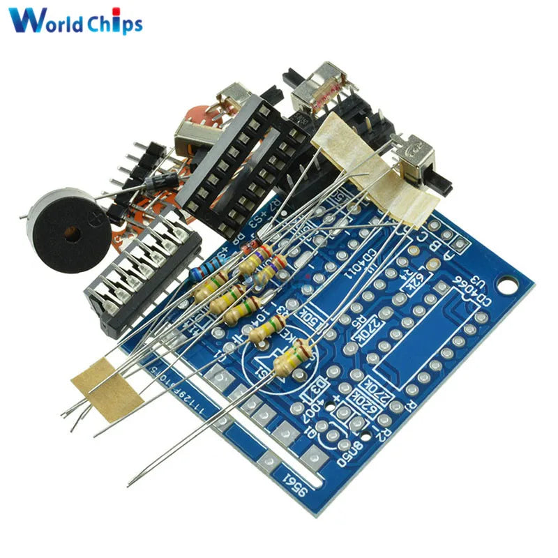 Blue 16-tone box electronic module diy kit diy parts with resistors capacitors switches and speaker on circuit board