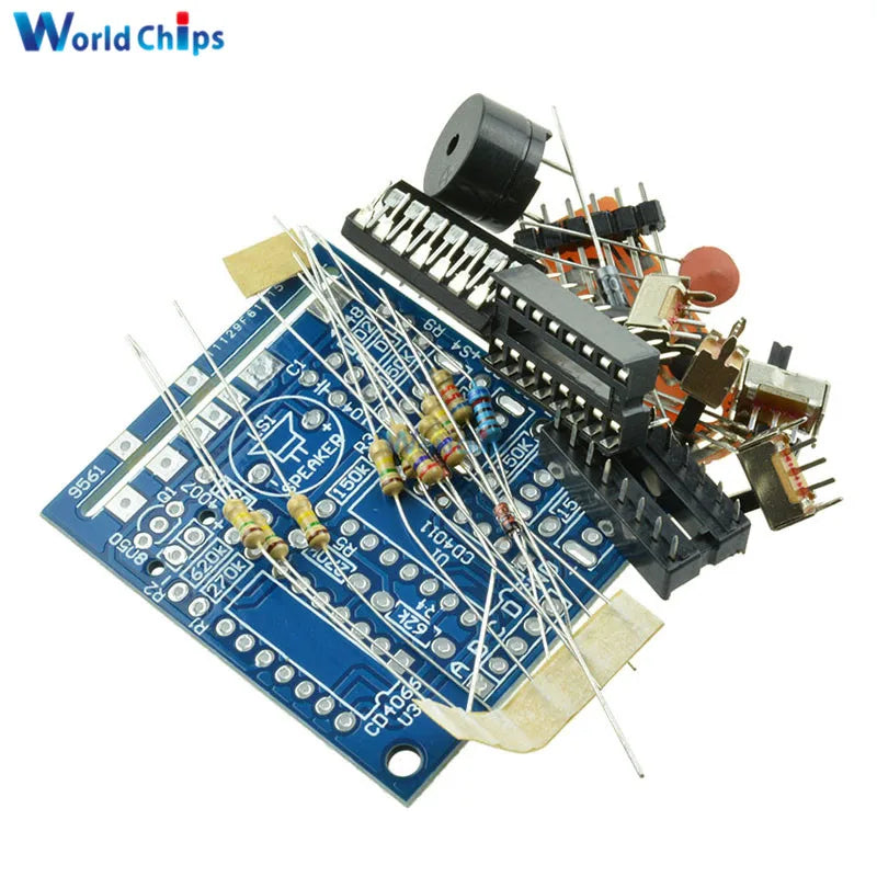 Blue 16-tone box electronic module diy kit with various kit diy parts and components on printed circuit board