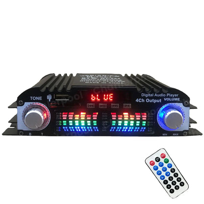 Black digital 1600w peak power hifi sound amplifier with colorful led equalizer display remote control supports input voltage and ohm speakers output power