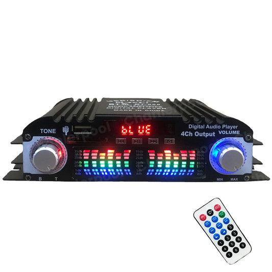 Black digital 1600w peak power hifi sound amplifier with colorful led equalizer display remote control supports input voltage and ohm speakers output power