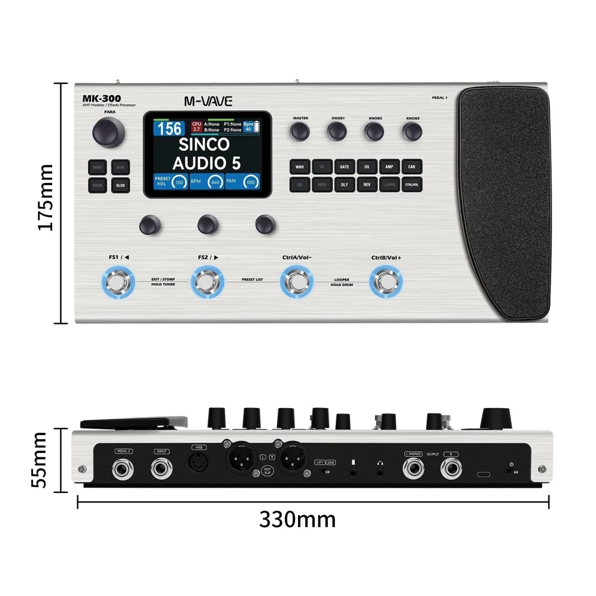 M-VAVE MK-300 Guitar Multi-Effects Pedal: 3.5" LCD/320+FX/100 Cabs/120Amps/128 Drum Machine/Drum Machine/USB/XLR/MIDI