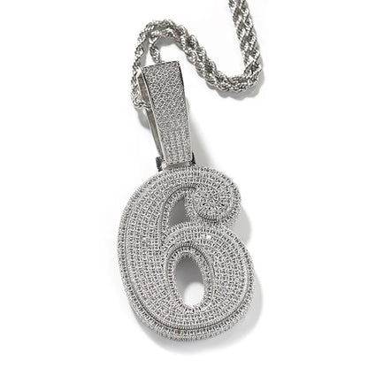 Hip Hop 5A+ CZ Stone Paved Bling Ice Out Big Numbers Pendants Necklaces for Men Rapper Jewelry Gold Silver Color
