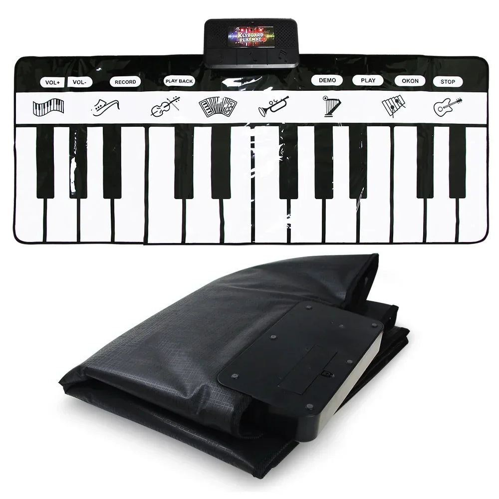 Black inflatable piano mat with illuminated keys and control buttons multifunctional children musical toys carpet