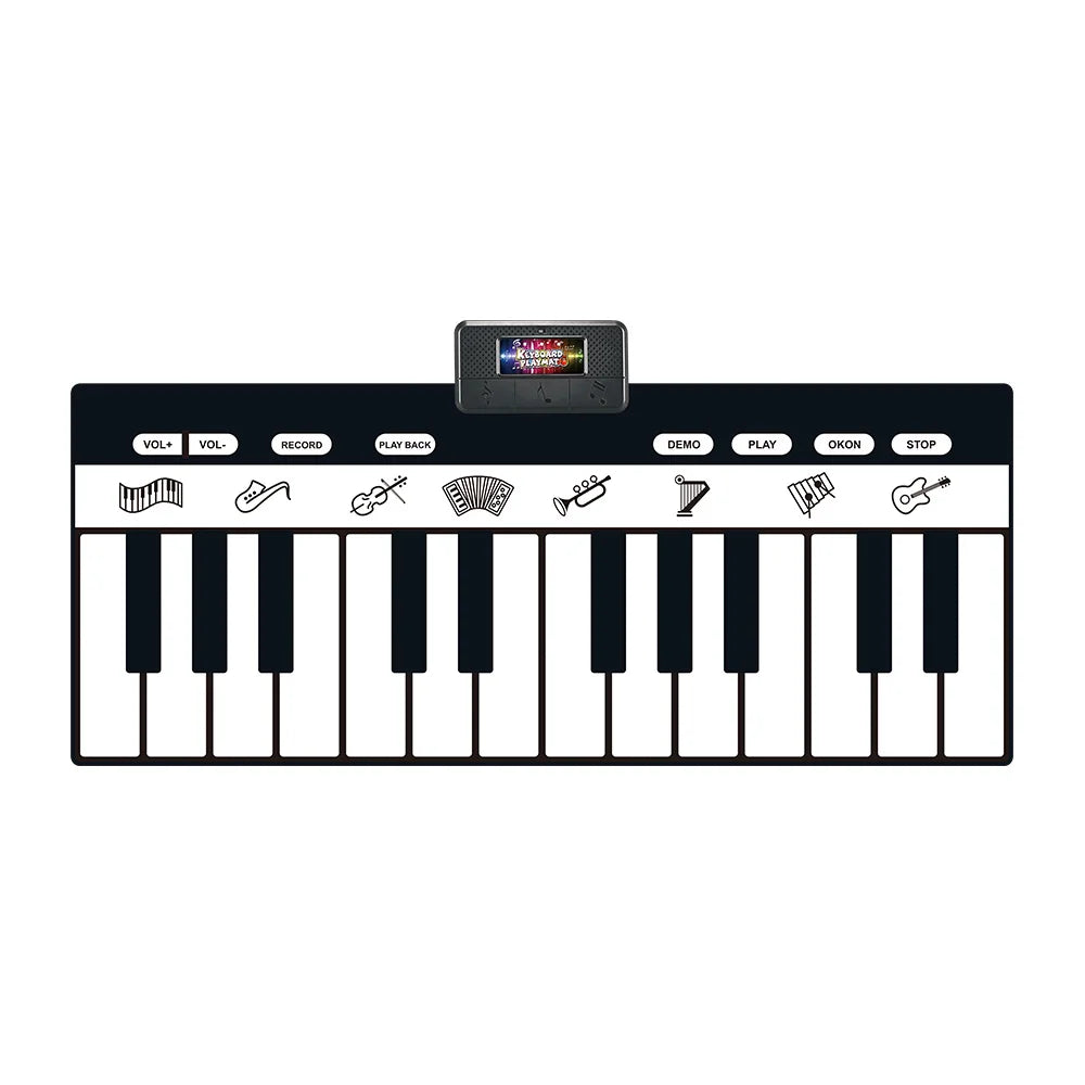 Black and white inflatable children musical toys play piano keyboard mat with digital display instrument game carpet