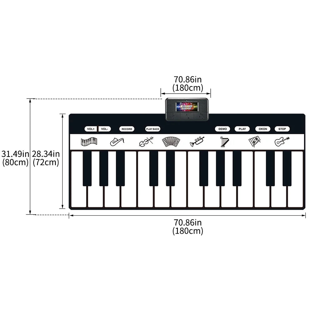 Black and white 61-key electronic piano mat with built-in display screen for children musical toys and instrument game carpet