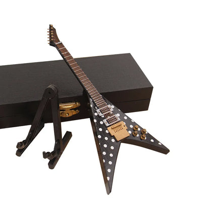 Black polka-dotted mini electric guitar wooden musical instruments with gold hardware and support miniature model decoration