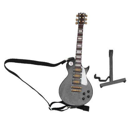 Black miniature electric guitar with gold hardware and white pickguard with case wooden musical ornament for home desk shelves