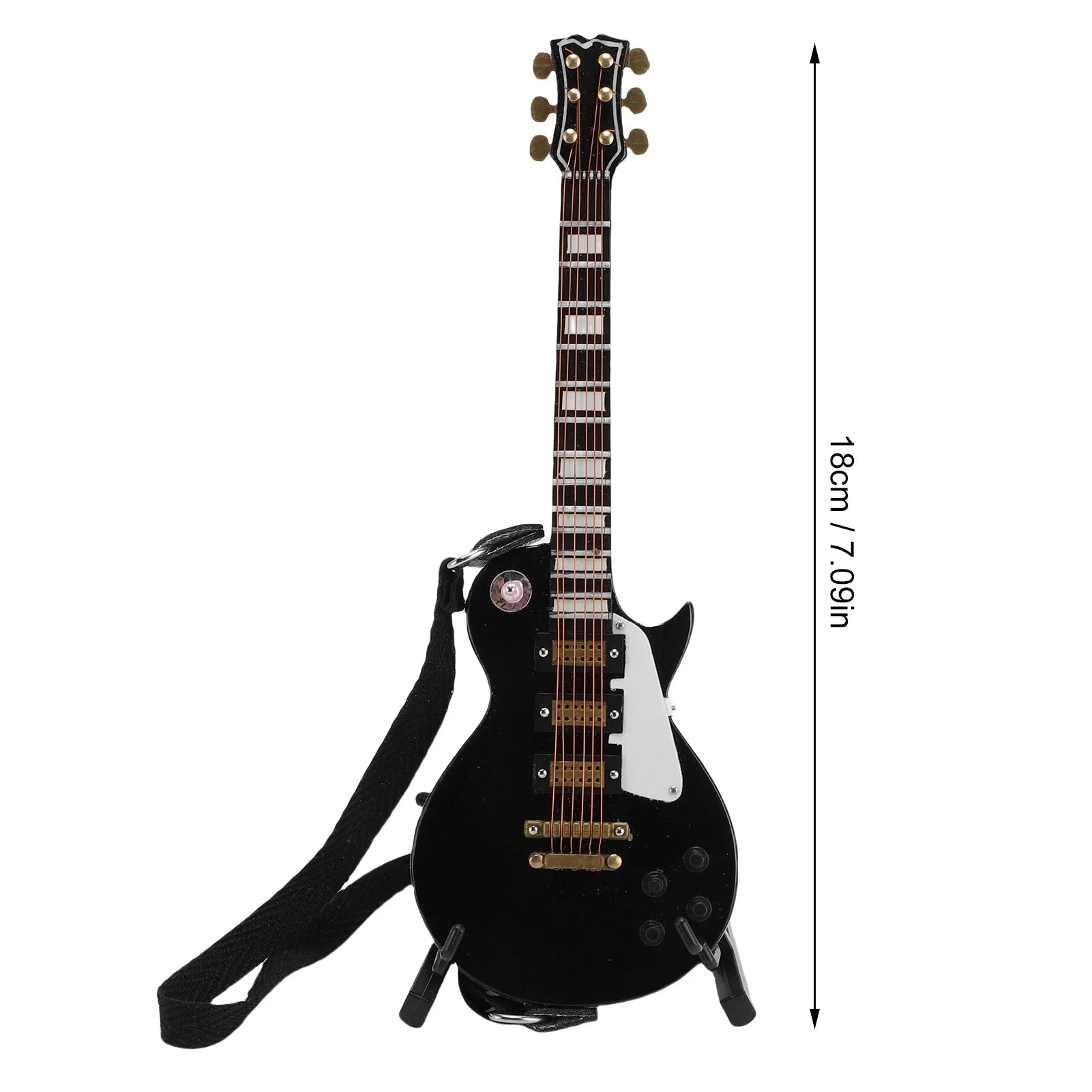 Black miniature electric guitar with gold hardware and white pickguard with case wooden musical ornament for home desk shelves