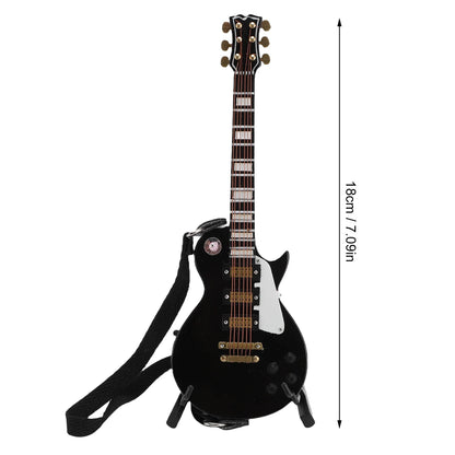 Black miniature electric guitar with gold hardware and white pickguard with case wooden musical ornament for home desk shelves