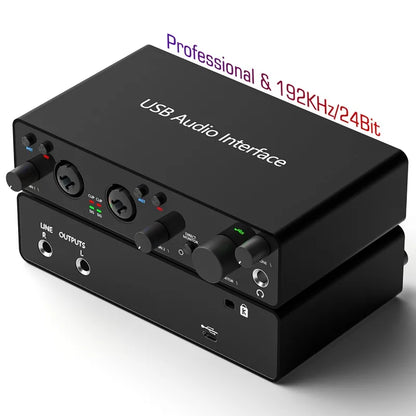 Black usb audio interface with 192khz 24 bit professional condenser studio microphone headset for podcast recording