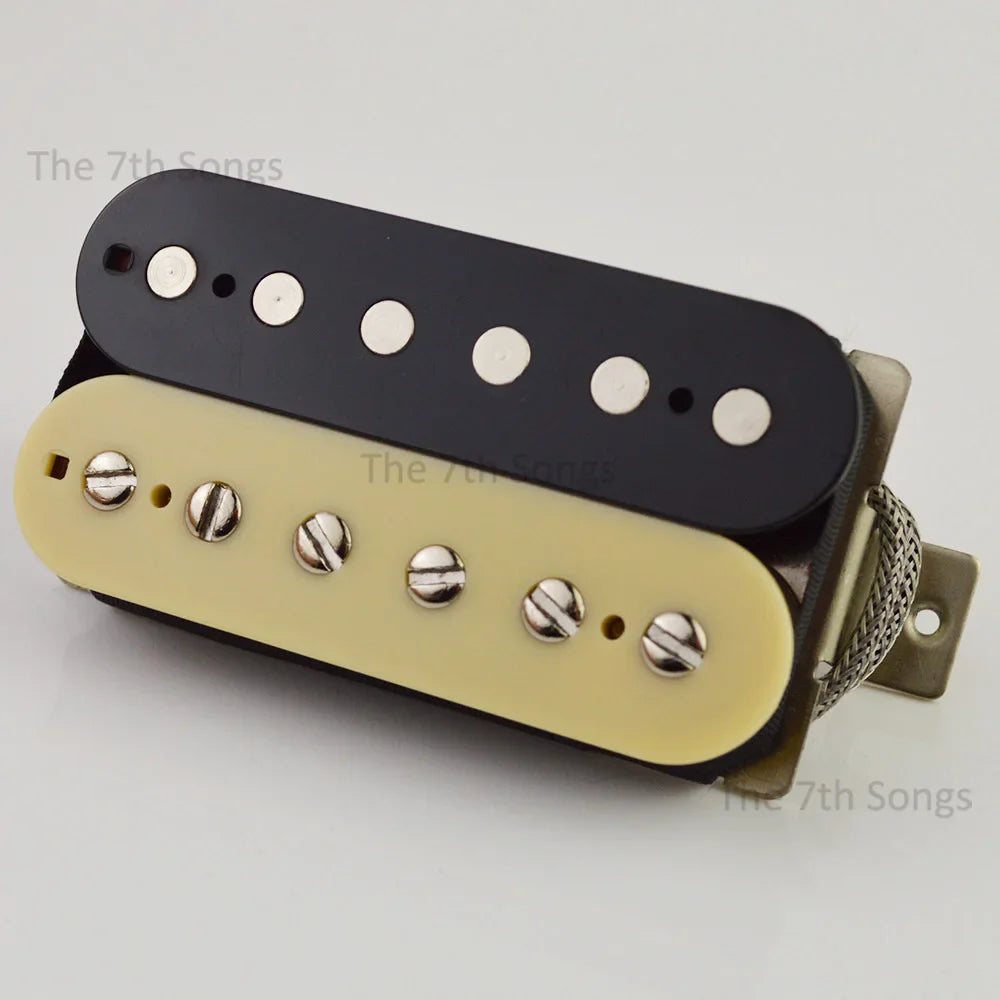 Black and cream paf g alnico humbucker electric guitar pickup with six silver screws and braided leadd for vintage tone