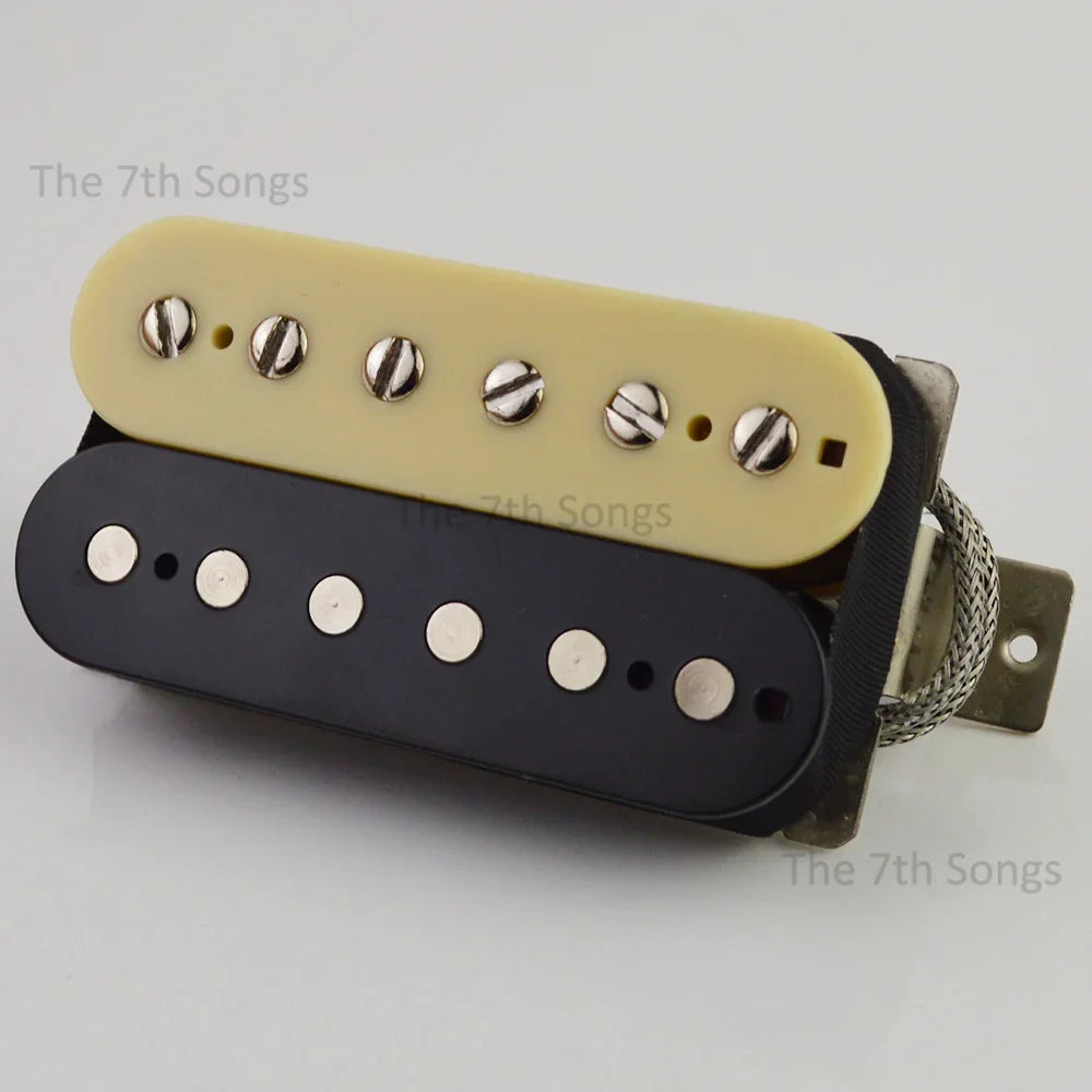 Cream and black vintage tone paf g alnico 4 alnico 5 humbucker guitar pickup with silver screws and braided leadd wiring