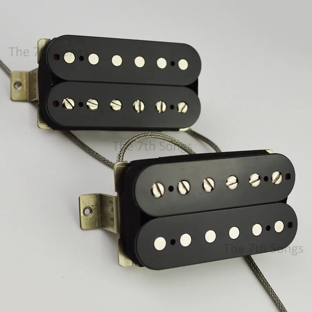 Black humbucker guitar pickups with silver screws white pole pieces matte finish paf g alnico braided leadd for vintage tone