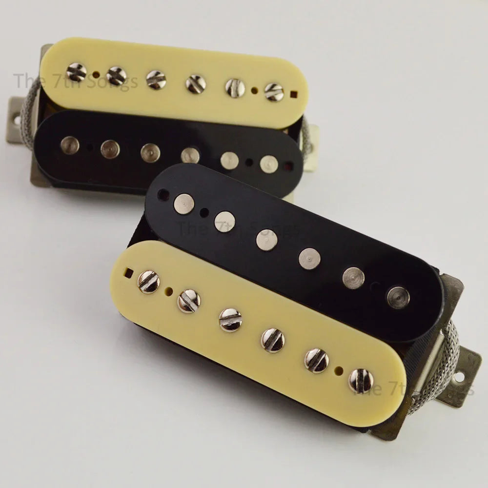 Pair of vintage tone paf g alnico 1959 humbucker pickups with cream covers and braided leadd for lp guitar