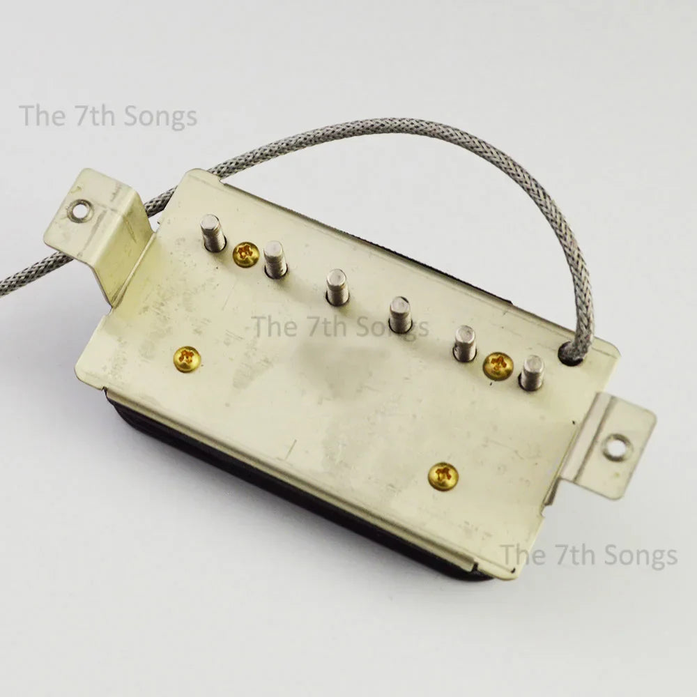 Vintage style paf g alnico single coil guitar pickup with metallic silver body six gold screws and braided leadd wire handle