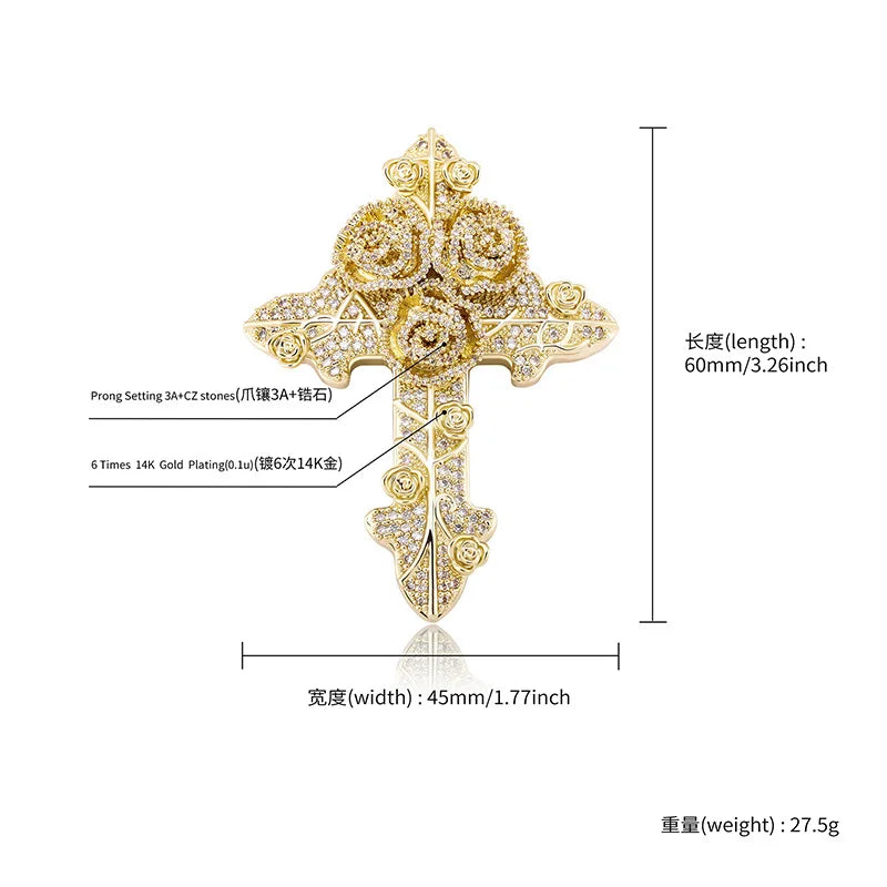 Hip Hop Micro Paved AAA Cubic Zirconia Bling Iced Out Flowers Cross Pendants Necklaces for Men Rapper Jewelry Drop Shipping