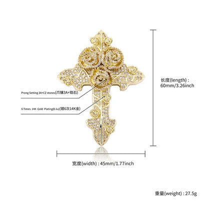 Hip Hop Micro Paved AAA Cubic Zirconia Bling Iced Out Flowers Cross Pendants Necklaces for Men Rapper Jewelry Drop Shipping