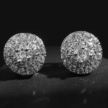 Hiphop Rock Round Copper Zirconia Stud Earrings For Men Women Silver/Gold Color Metal Crystal Earring Party Ear Jewelry Gifts