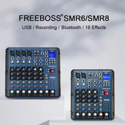 FREEBOSS 6 8 Channels Mixing Console 2 Stereo 16 DSP Professional Audio Mixer USB Record Bluetooth DJ Karaoke Sound Table SMR6/8