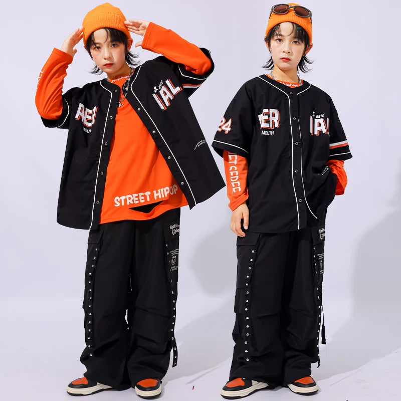 Child Hiphop Rapper Clothes Outfit Hip-hop Dance Street Wear Korean Boy y2k Streetwear Set Kids Hip Hop Performance Costume Suit