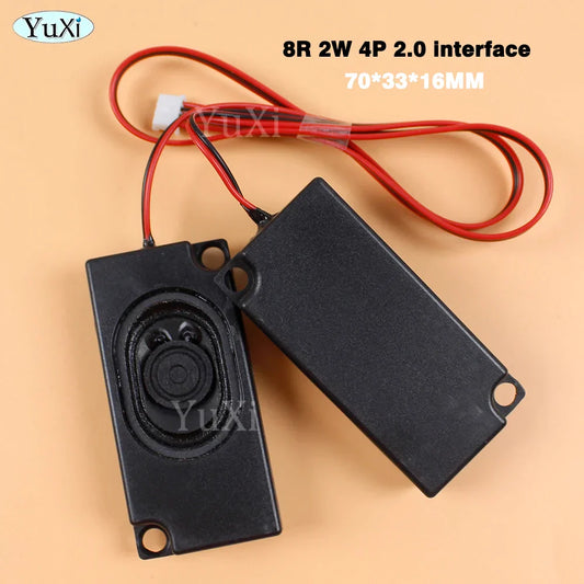 Black rectangular audio portable speaker with red wiring and white connector for computer pc and lcd tv speakers use