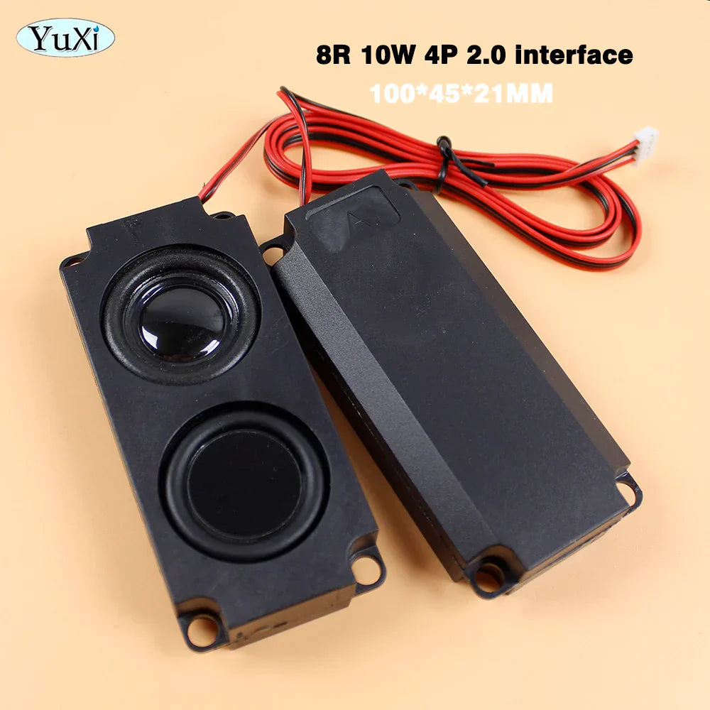 Black rectangular audio portable speakers with red wiring and white connector for computer pc speaker and lcd tv speakers