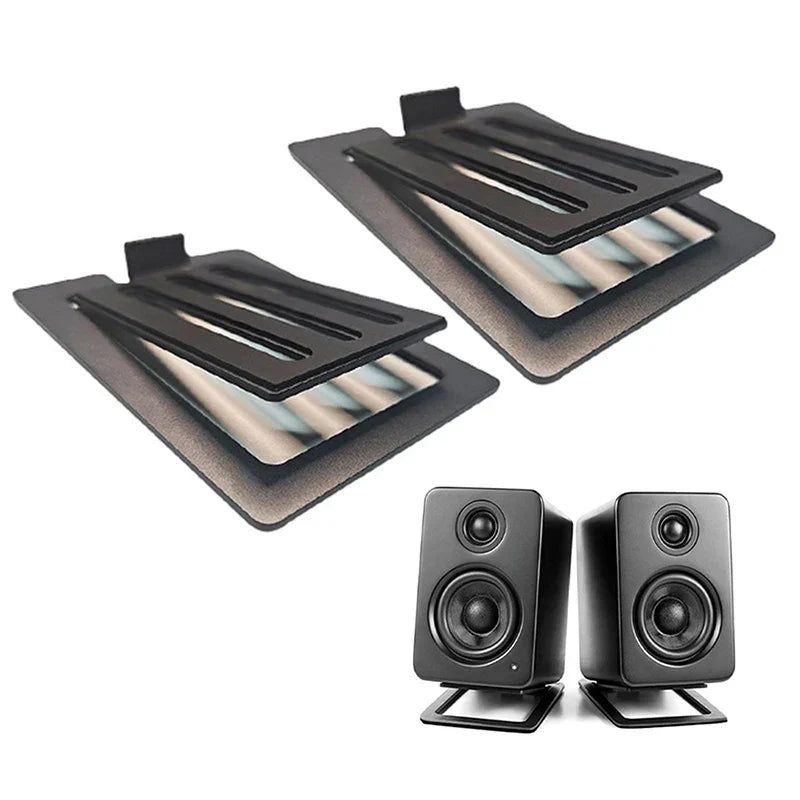 Black rectangular 1pair desktop speaker stand with slotted design and matte finish to enhance spatial sound effects