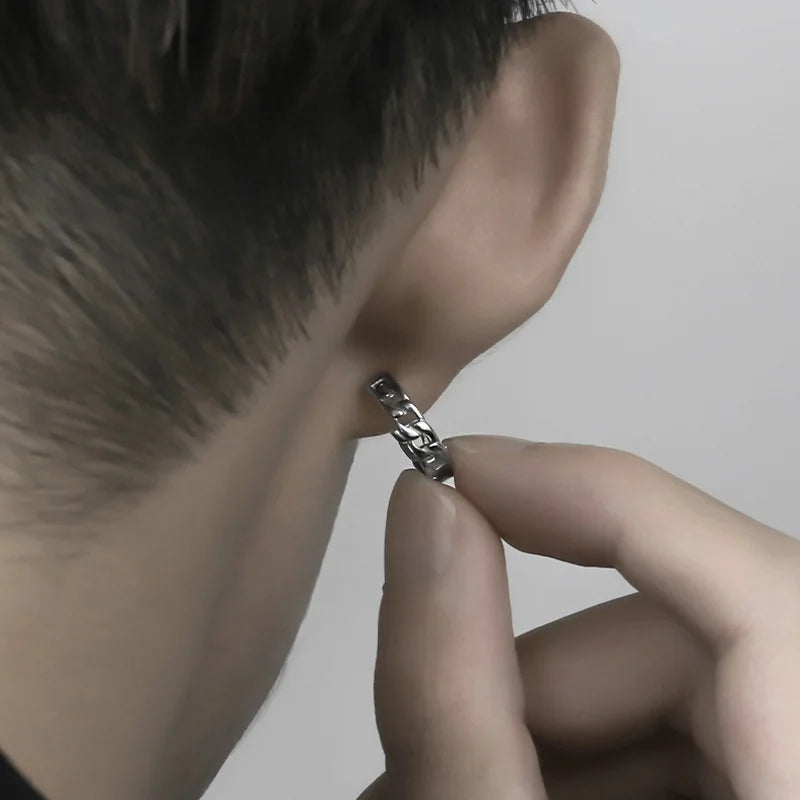 Silver chain-link ear cuff showcasing 1pair hiphop punk style women hollow geometric trendy earring piercing accessory