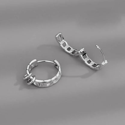Silver chain-link hoop earrings with a sleek modern design 1pair hiphop punk hollow geometric round trendy earring piercing