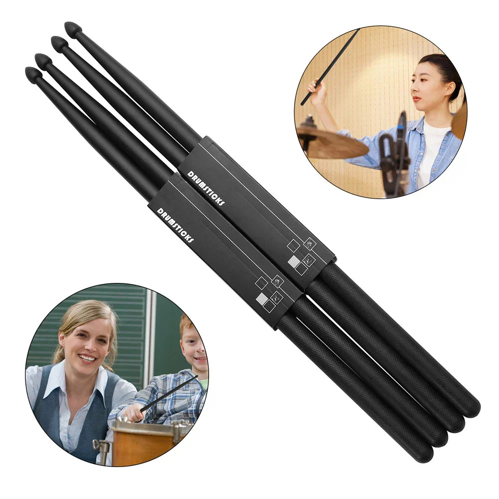 1pair new black nylon drumsticks with textured grip and sleek design for professional percussion use plastic drum sticks