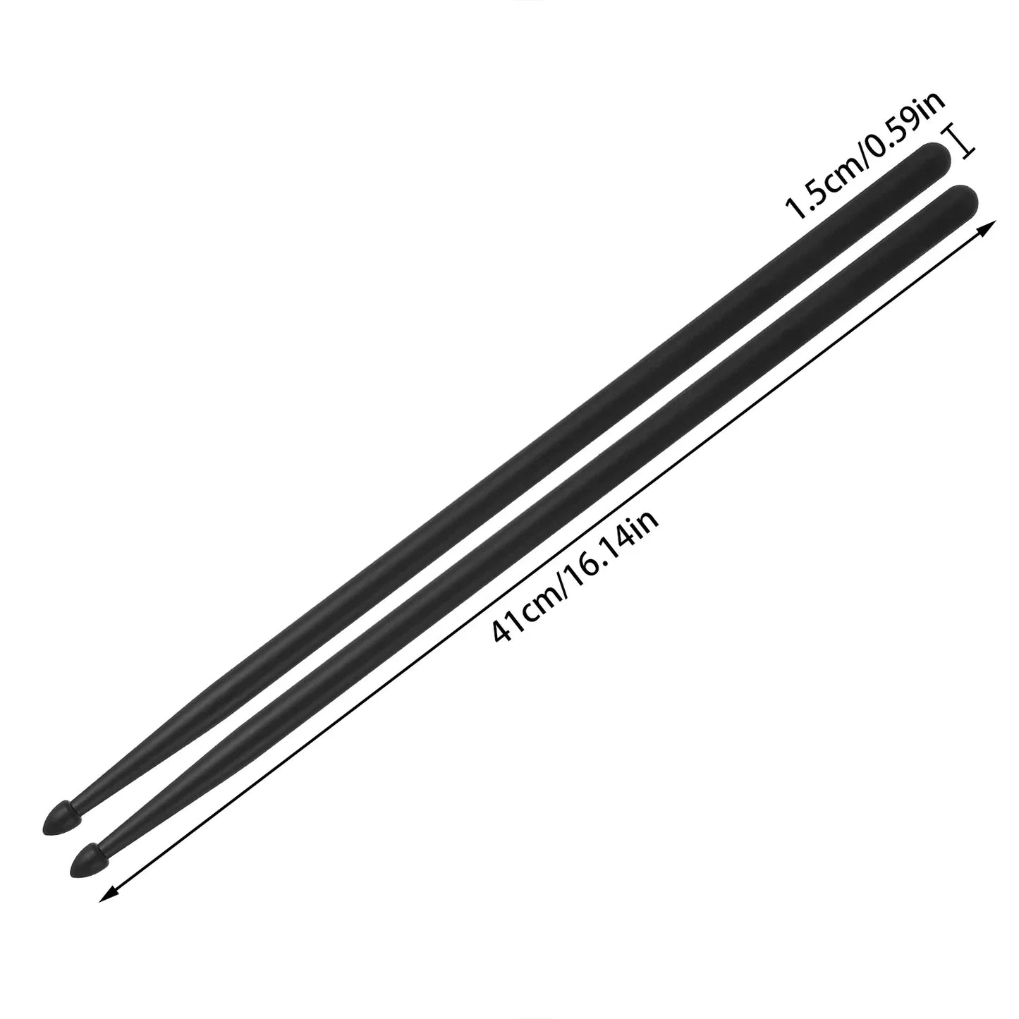 Black nylon drumsticks with rounded tips and smooth matte finish for professional percussion use plastic drum sticks