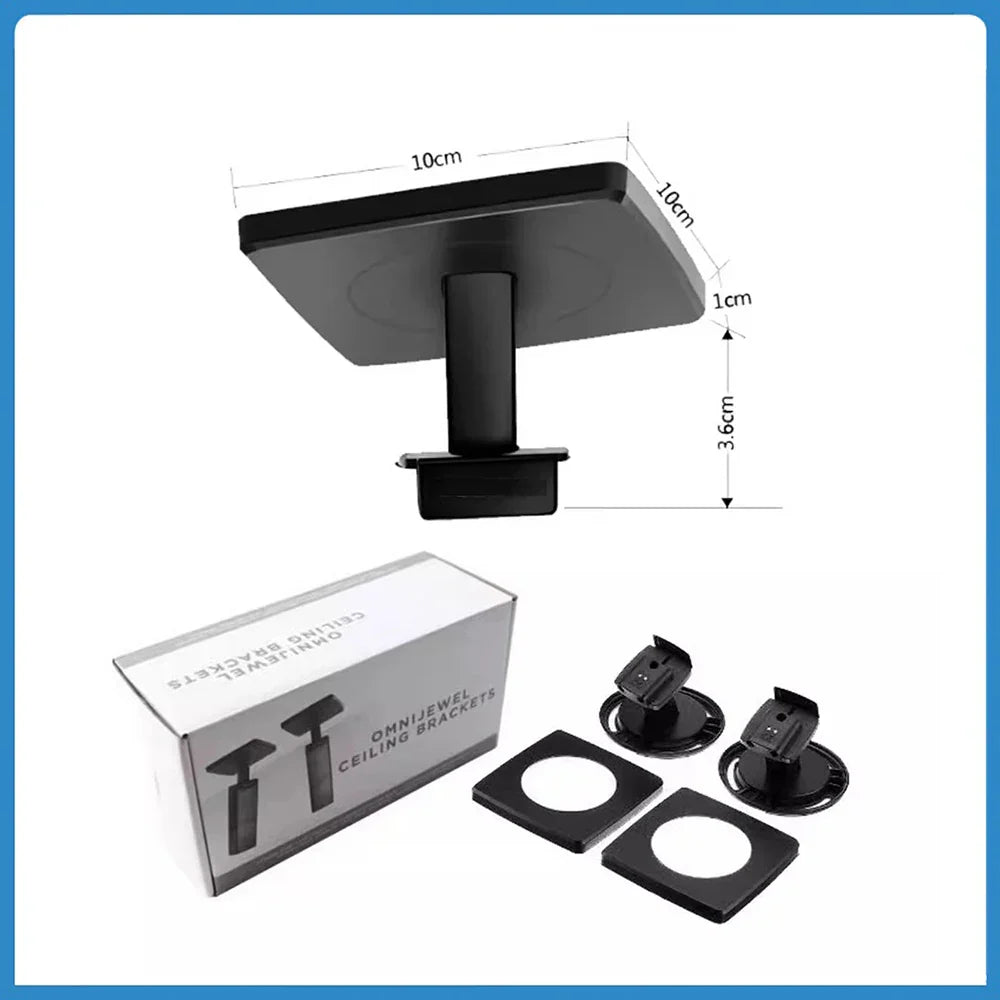 Black plastic speaker surround hanger bracket with square base and cylindrical stem for theater ceiling rack stand heavenly flower