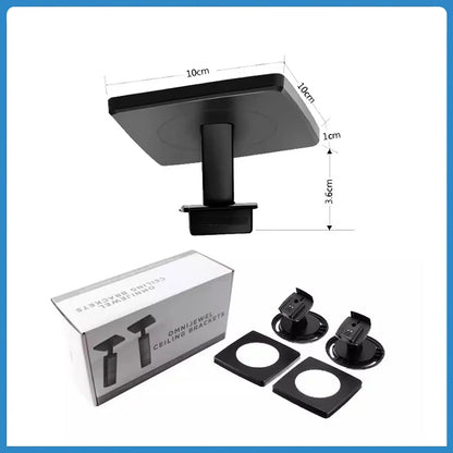 Black plastic speaker surround hanger bracket with square base and cylindrical stem for theater ceiling rack stand heavenly flower