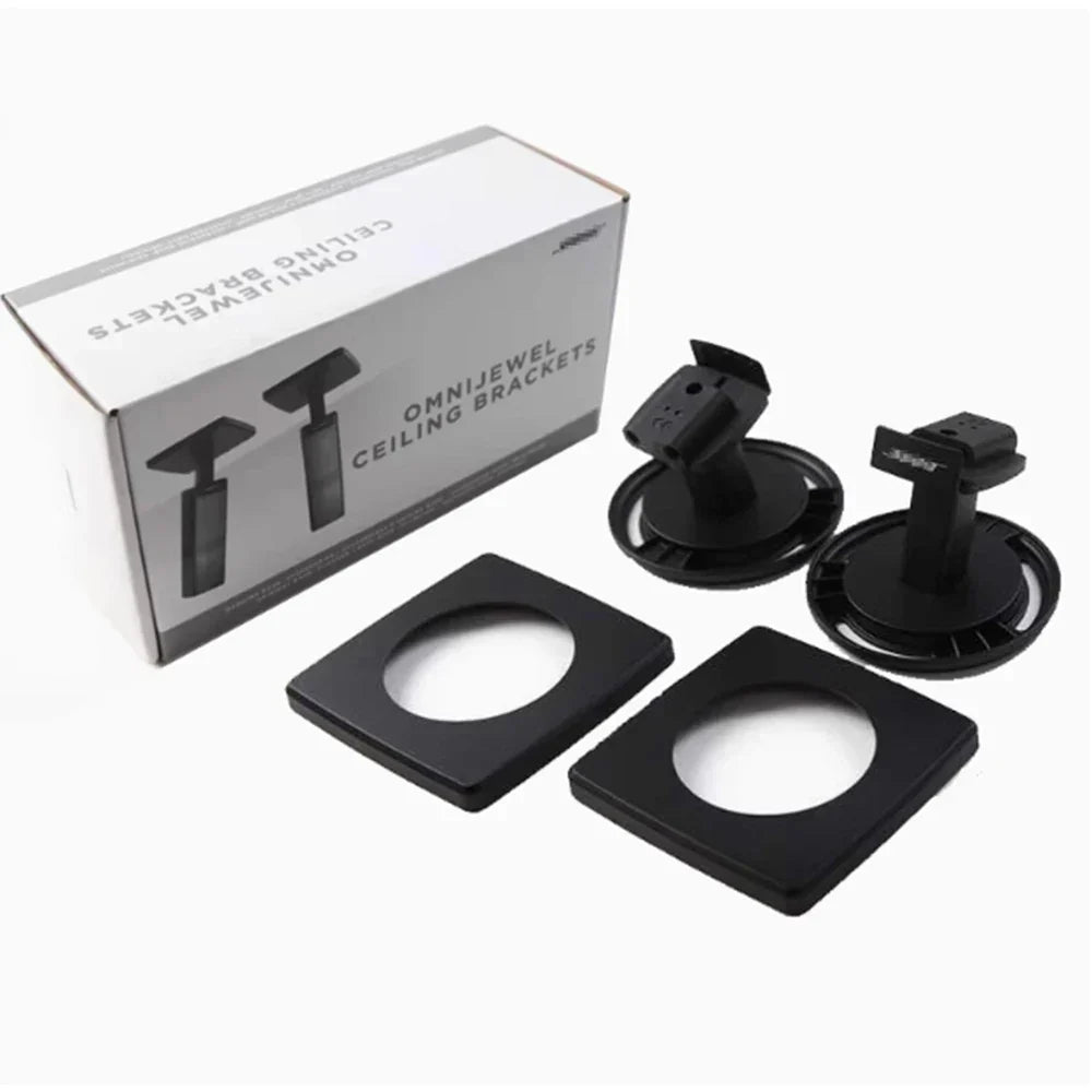 Black omnijewel speaker surround hanger brackets with adjustable arms and square plates for theater ceiling rack stand heavenly flower