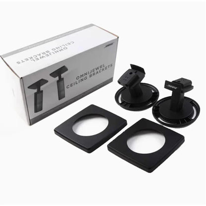 Black omnijewel speaker surround hanger brackets with adjustable arms and square plates for theater ceiling rack stand heavenly flower