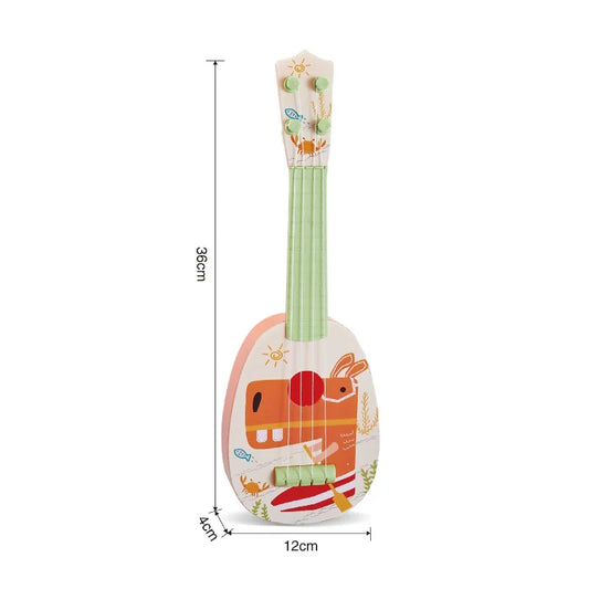 Colorful 14-inch children’s ukulele musical instrument educational toy with cartoon rabbit design and pastel pink body
