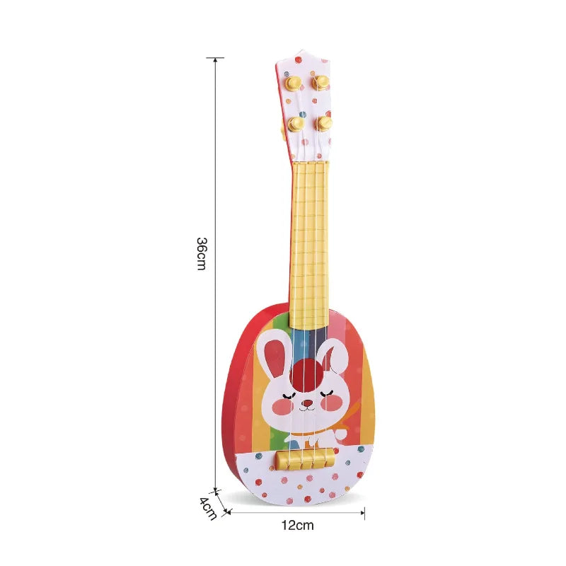 Colorful 14-inch children’s ukulele wooden musical instrument educational toy with cartoon rabbit and gold tuning pegs