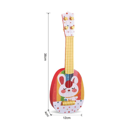 Colorful 14-inch children’s ukulele wooden musical instrument educational toy with cartoon rabbit and gold tuning pegs