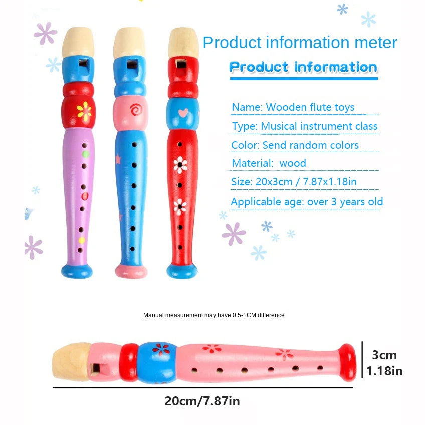 Colorful wooden flute 20cm with painted floral and heart designs natural wood top trumpet buglet hooter for kids educational learning