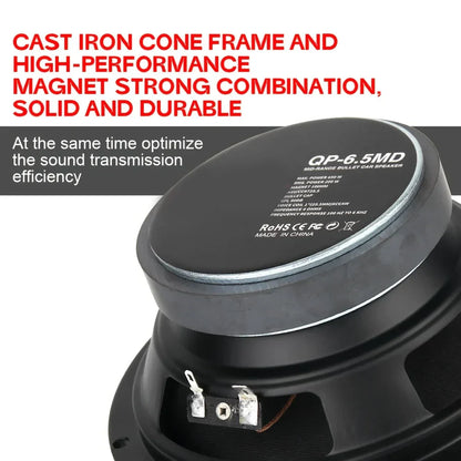 Black qp-6.5md mid-range car speaker with cast iron cone frame and high-performance magnet for car audio modification