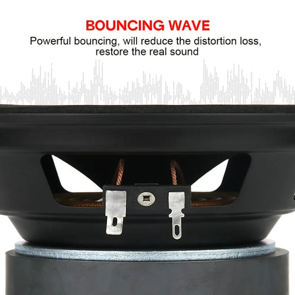 Black 650w 6.5 inch car speaker with silver terminal connectors and bouncing wave design for car audio modification