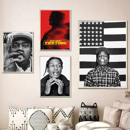1pc A$AP Rocky self-adhesive waterproof paper sticker featuring black white and red hip-hop artist portraits for wall decor