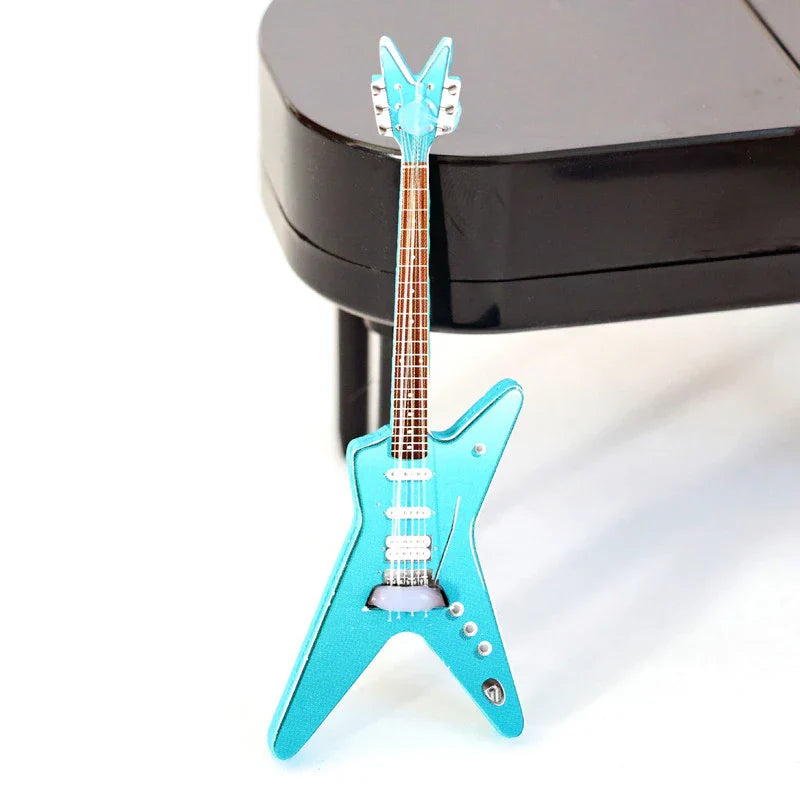 A turquoise metallic 1pc classic guitar miniature simulation musical instrument model decorative for dollhouses