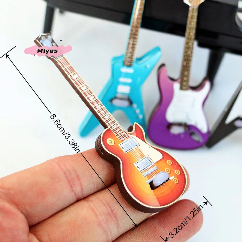 1pc classic guitar miniature simulation musical instrument model decorative orange red sunburst finish wooden body pin