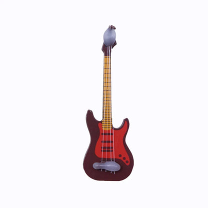 Red and dark brown electric bass guitar ornament with light gray bird for dollhouse mini christmas wood grain scene decor