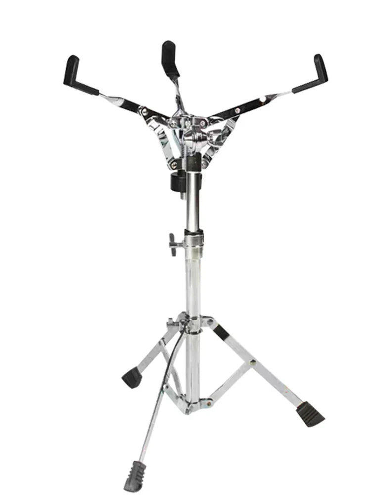 Chrome finished adjustable drum stand with black rubberized grips and drumstick holder for concert drum stands