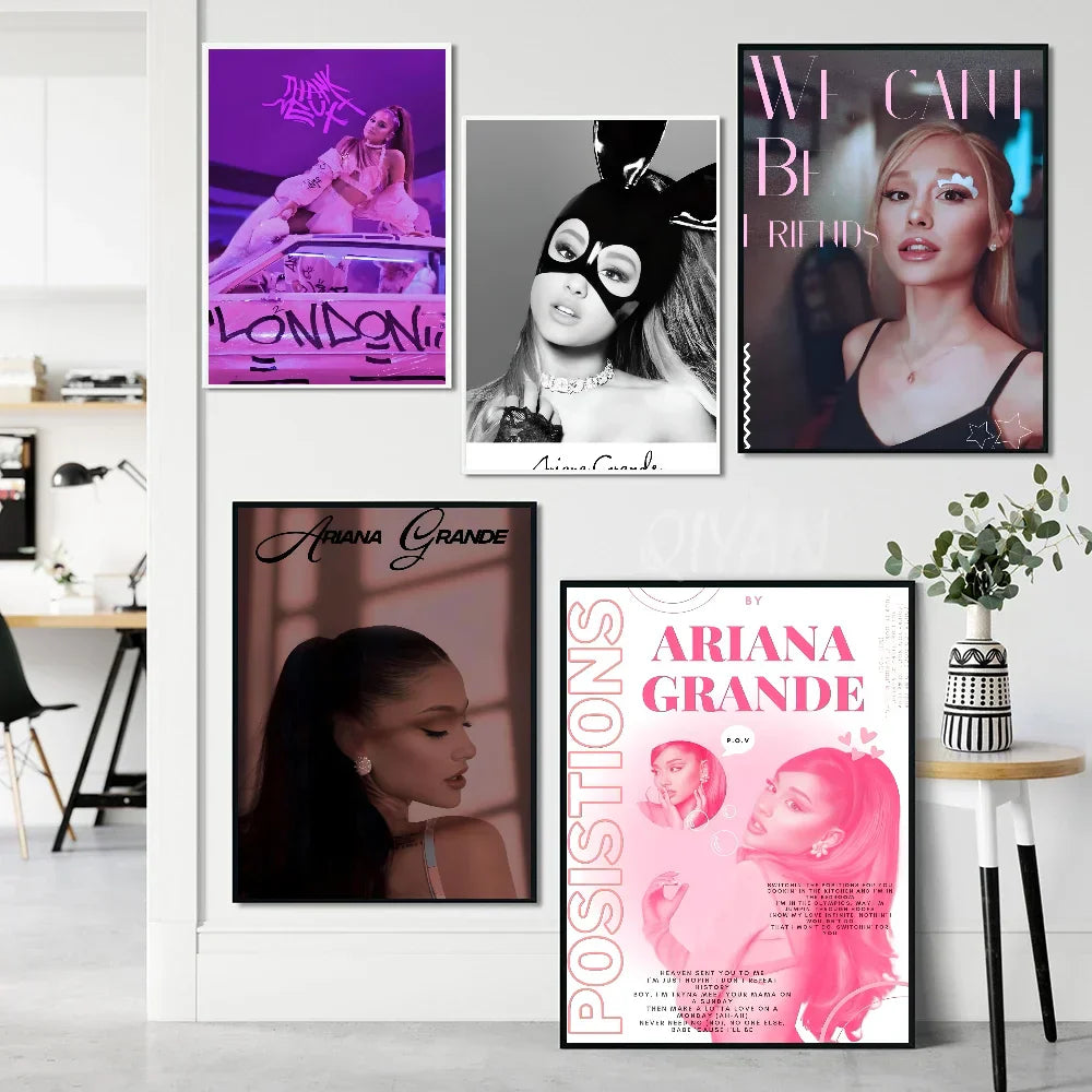 1pc famous singer ariana grande poster paper print featuring colorful styles including pink positions album for home living decor